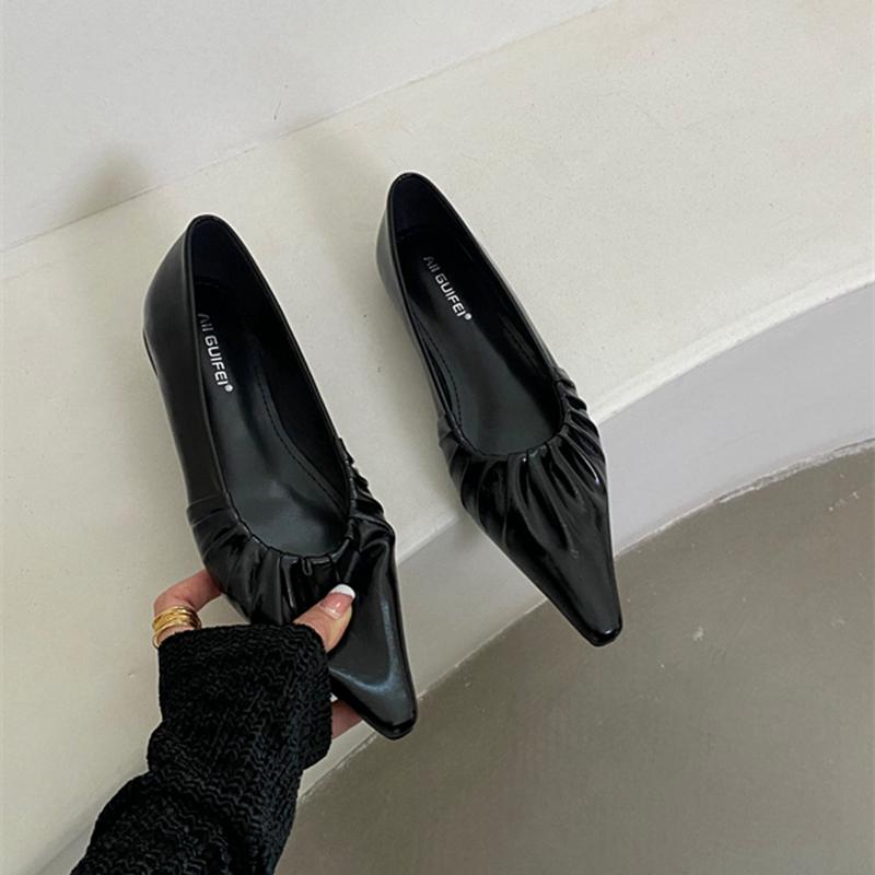 Fashion SUOJIALUN 2024 Spring New Women Flat Shoes Fashion Pleated Pointed Toe Ladies Ballerinas Shoes Flat Heel Shallow Slip On Ballet