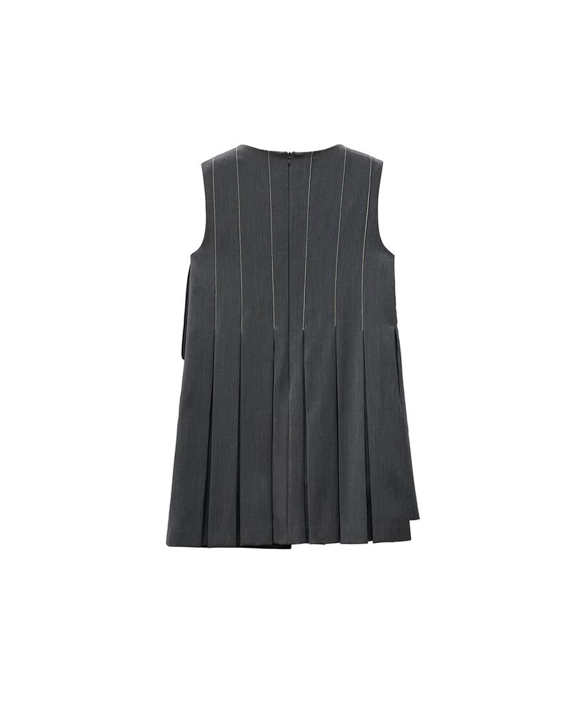 Meuameu Pleated Unbalance Stitch Sleeveless Dress