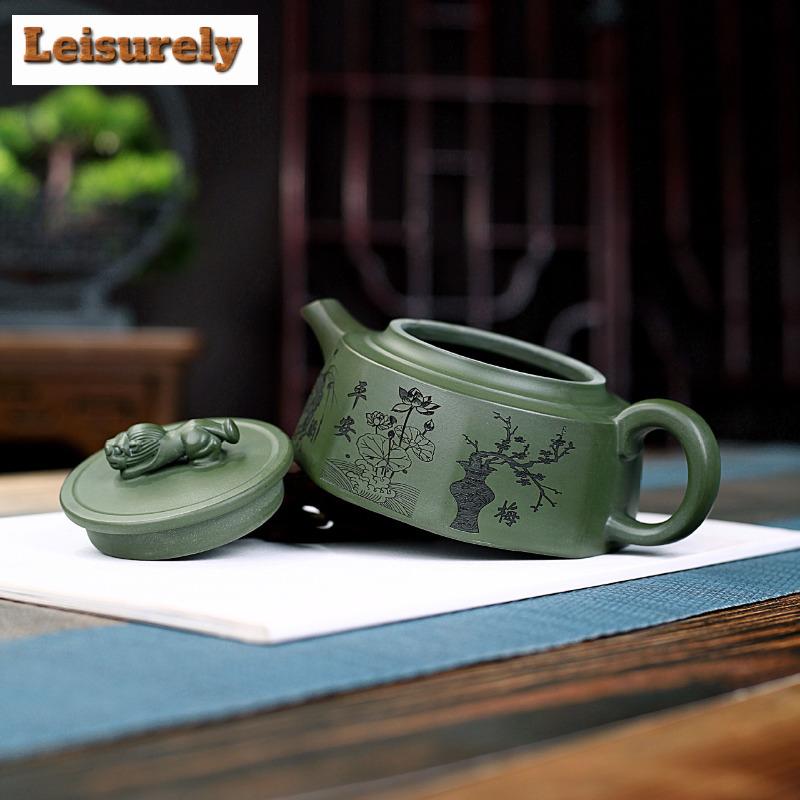 320ml Yixing Purple Clay Teapot Handmade Octagonal Lucky Auspicious Beast Pot Raw Ore Green Mud Kettle With Infuser Zisha Teaset