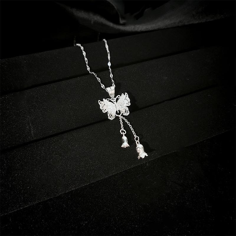Butterfly Necklace Women'S Light Luxury Simple Versatile Fringed Lily Of The Valley Pendant Collarbone Chain Jewelry
