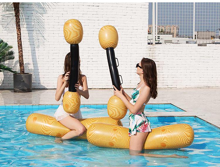 Inflatable Adult Water Jousting Game Set with Wooden Sticks Floats
