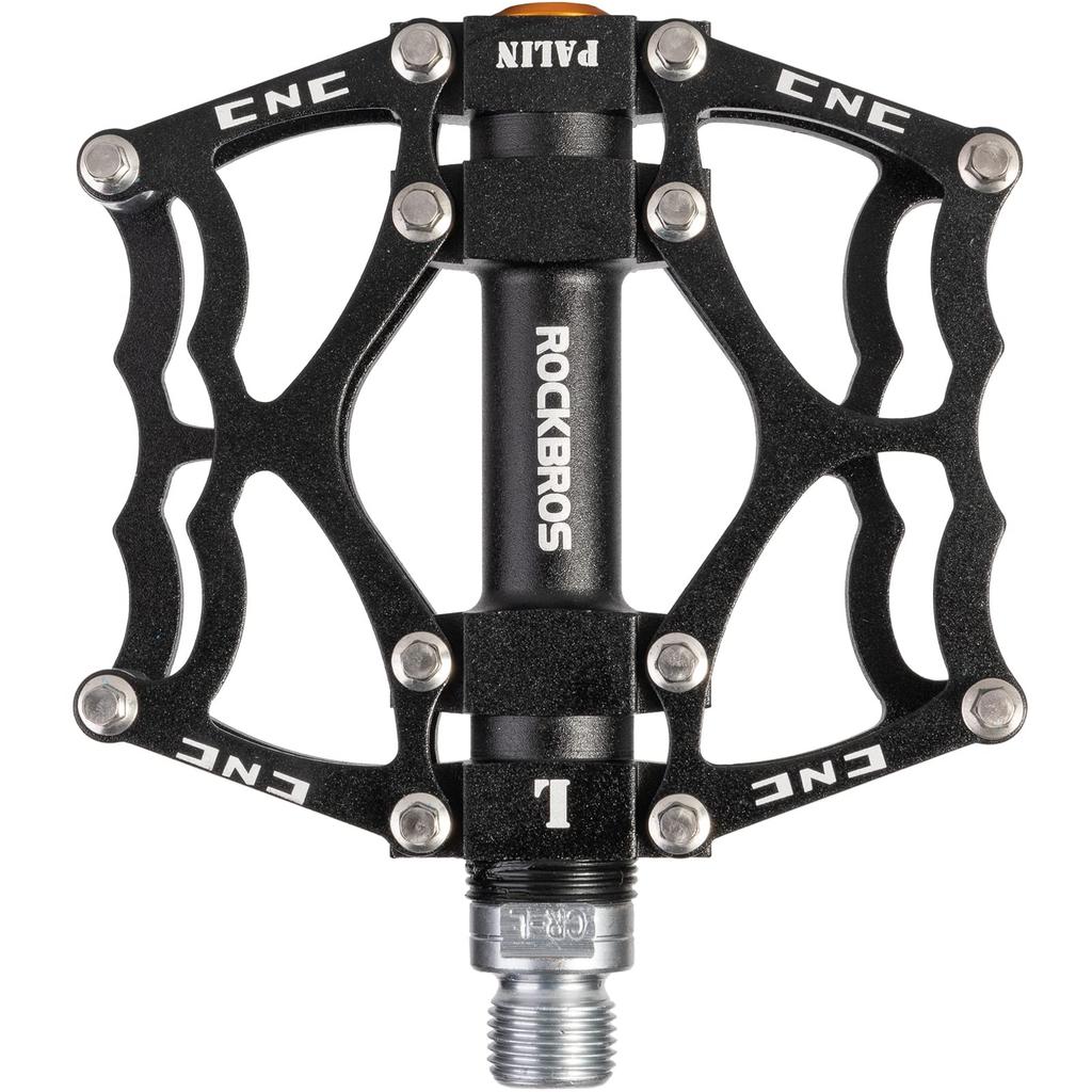 ROCKBROS Bicycle Pedals, Cross Bike/MTB, Aluminum Alloy, Lightweight, Non-Slip, with Bearings, 9/16" (Black) [Imported]