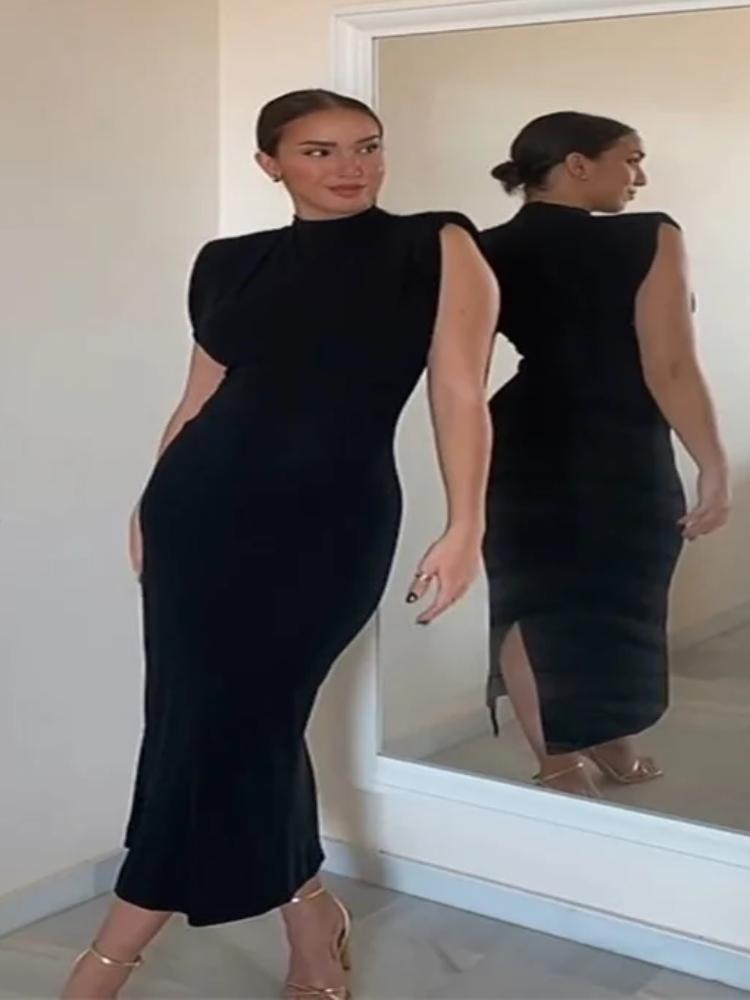 Lato Seksowna Elegancka Sukienka Bez Rękawów Jednolita Kobiety Casual Rozcięcie Okrągły Dekolt Dopasowana Sukienki Imprezowe Moda Damska Szyk High Street Kopertowa Odzież