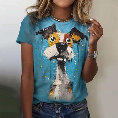 Lockeres Damen-T-Shirt, atmungsaktiv, Rundhalsausschnitt, kurzärmelig, modisch, 3D-Digitaldruck, süße Cartoons, lustige Tier-T-Shirts
