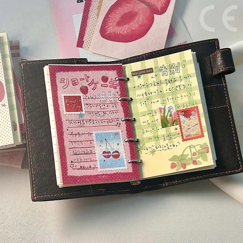 50Pcs Strawberry Memo Pads Kawaii Korean Style M5 Scrapbook Paper Journal Ins Tomato Notepad Grid Base Paper Decor Supplies