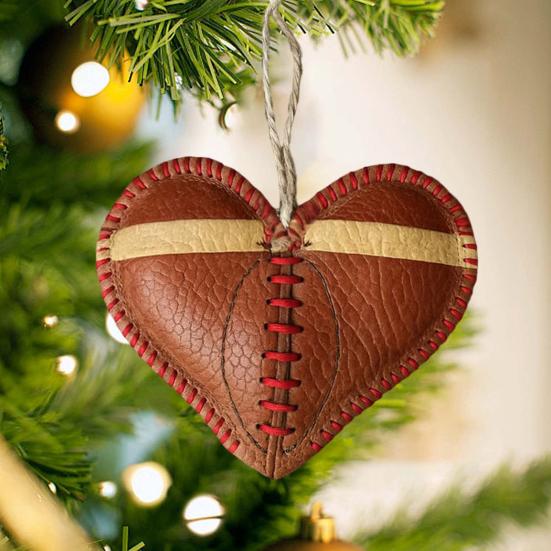 Vintage Football Heart Hanging Decoration Handmade Faux Leather Love Heart Shaped Football Hanging Ornament Sports Fans Collectible Gift