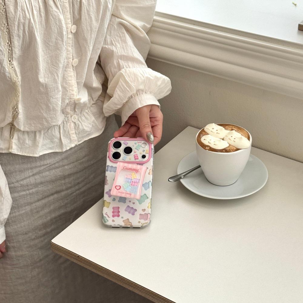 Colorful Gummy Bear Soft Candy Phone Case for iPhone 14P/15/16/17 Pro Max with Stand