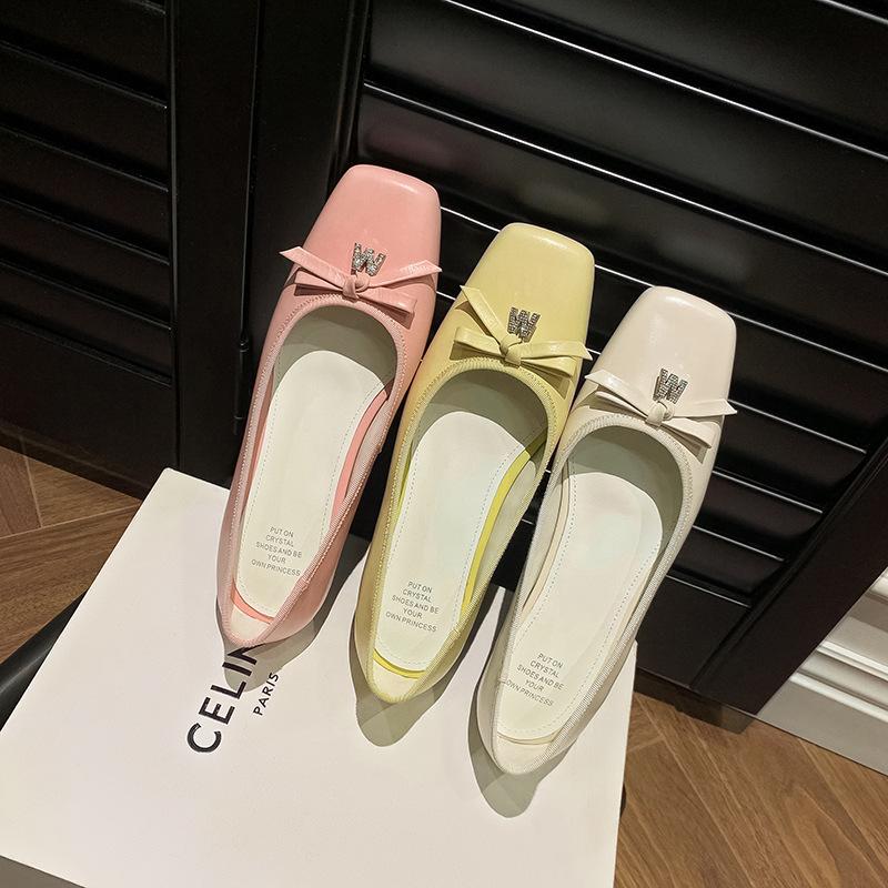 Low-heeled 1.5CM French Bow Shallow Mouth Single Shoe New Genuine Leather Loafers Casual Scoop Shoes With Bow Girl's Shoes 34-39