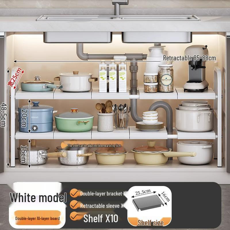 Organisateur de cuisine rétractable sous évier et support à casseroles