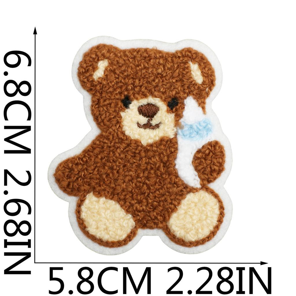 Plush Bear Embroidery Cloth Sticker Cute Red Panda Towel Embroidery Patch Sticker Clothes Decorative Embroidery Label Curly Lion