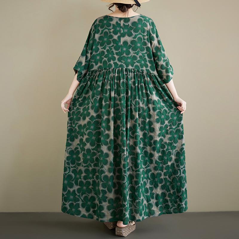 DIMANAF New 2026 Summer Women Plus Size Vintage Lady Long Dress Loose Oversize Maxi Floral Print Cotton Beach Dresses