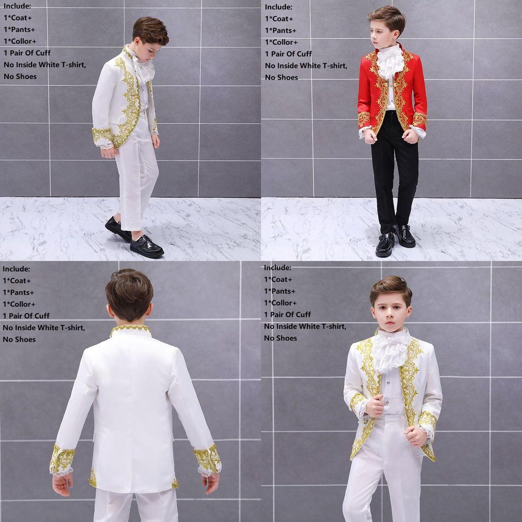 Child Prince Royalty Halloween Costume Boy Gold Flower Cospaly Clothes King