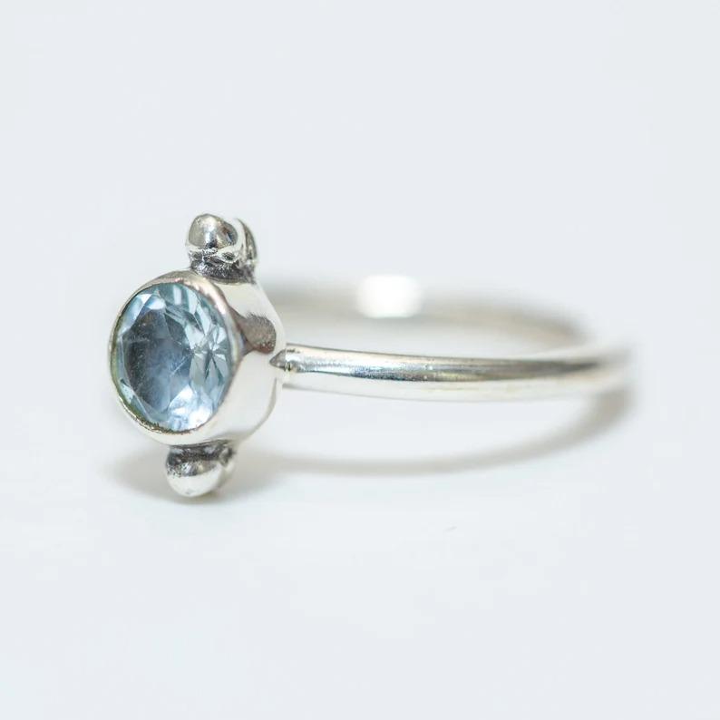 Blue Topaz Round Gemstone Ring, Bezel Ring, Stacking Ring, 92 Silver Ring, Gift For Christmas, Dailywear Ring, Promise Ring