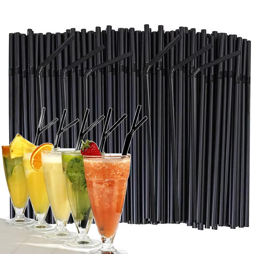 100Pcs Black Drinking Straws Disposable Cola Cocktail Bar Party Wedding Kitchen Beverage Flexible Straw Kitchen Accessories