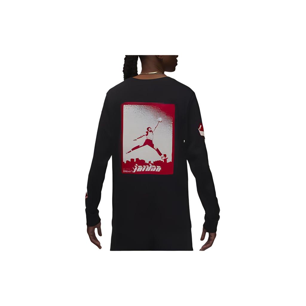 Jordan Brand Letter Print Pattern Ribbed Crew Neck Long Sleeve T-Shirt Men Tops Black FN5976-010
