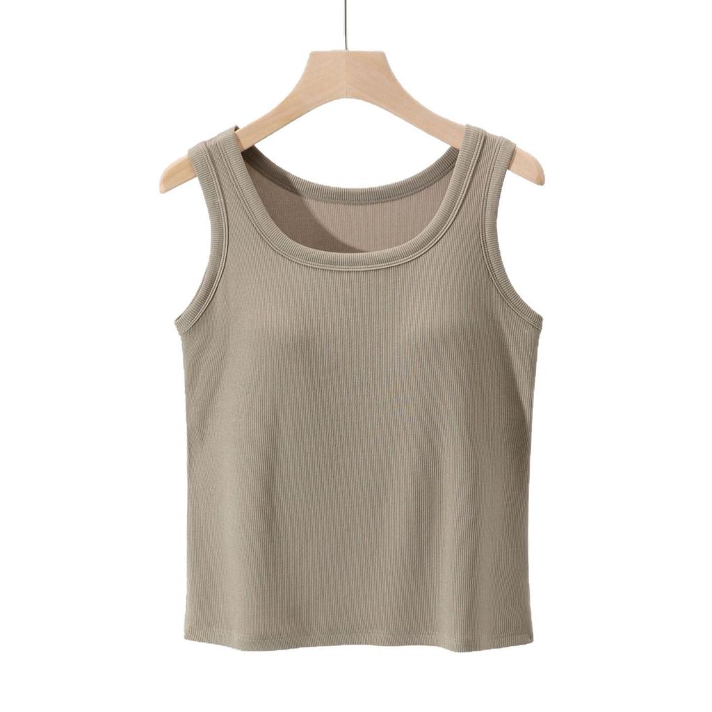 Slim-Fit Women's Threaded Tank Top with Integrated Pads - Comfortable, No Restriction, Ideal for Spring/Summer Yoga & Outer or Base Layer Wear.