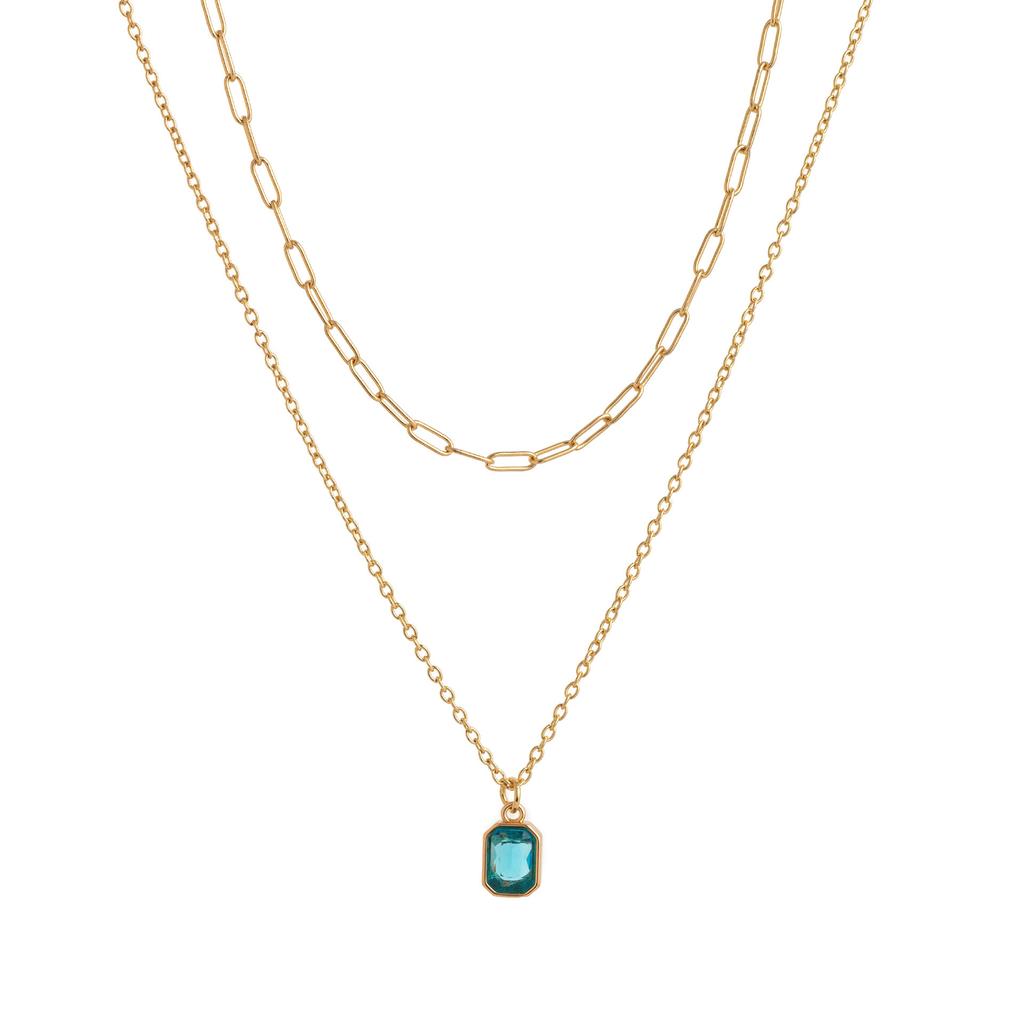 December Birthstone Double Stacked Necklace Women'S Rectangular Pendant December Birthstone 18K Real Gold Plating