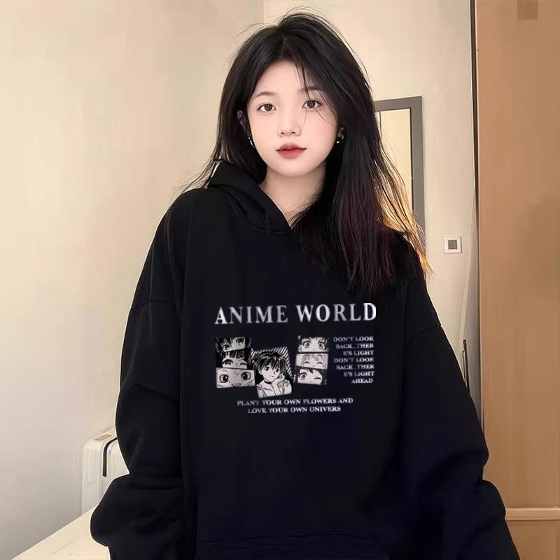 Women's Plus Velvet Hooded Sweatshirt - New Autumn/Winter Loose Fit with High-End Campus Style Design