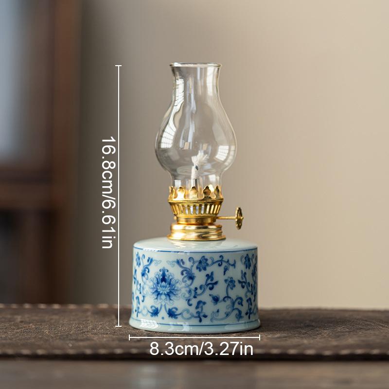 Chinese Style Glass Vintage Ceramic Ghee Lamps Teahouse Kerosene Lamp Study Bedroom Crafts Hand Drawn Patterns Decorations