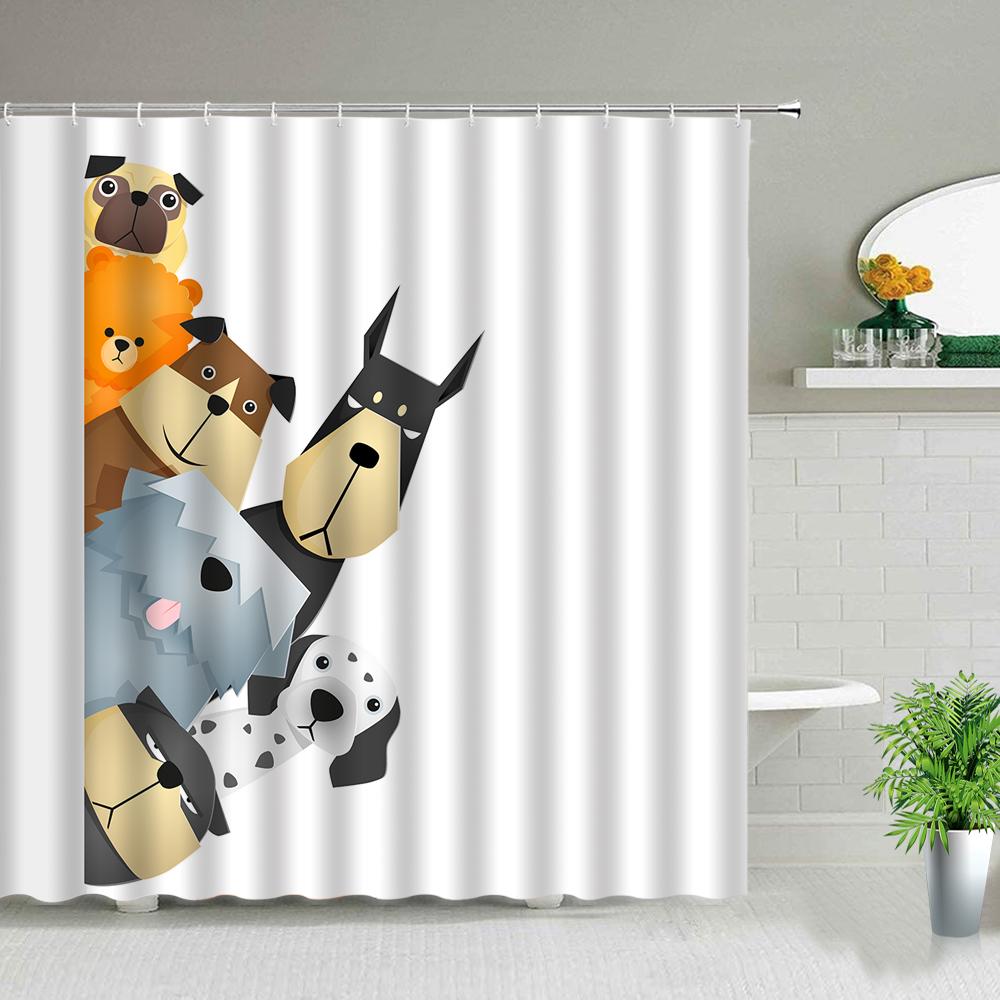 Zwierzę Psa Zasłony Prysznicowe Drukowane w 3D Dekoracja Łazienki Wodoodporna Tkanina Poliestrowa Zasłonka Kąpielowa dla Dzieci Zmywalna Z Haczykami