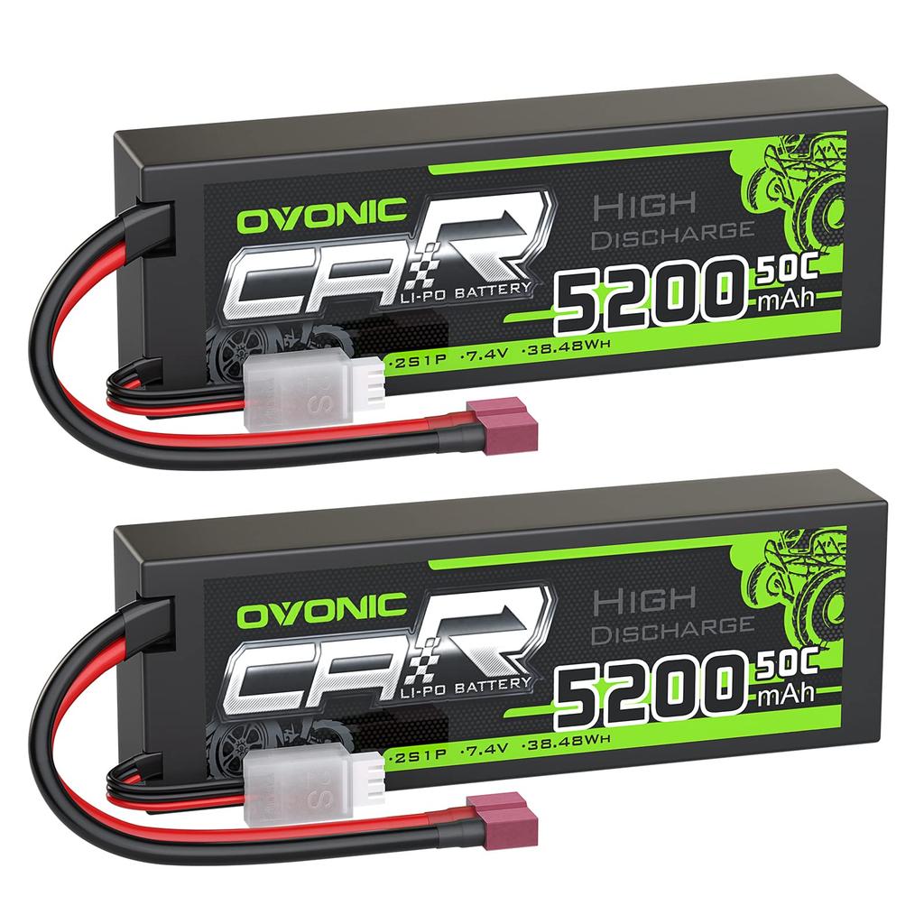 OVONIC 7.4V LiPo 5200mAh 2S 50C Lithium Polymer Battery with Deans T Connector for Various RC Cars, CE, MSDS, UN38.3, RoHS, ISO9001, ISO14001 (Set of