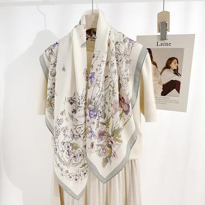 Fresh Summer Fashion and High-end Temperament Herringbone Square Scarf for Women Fashion Temperament Floral Printed Silk Scarf