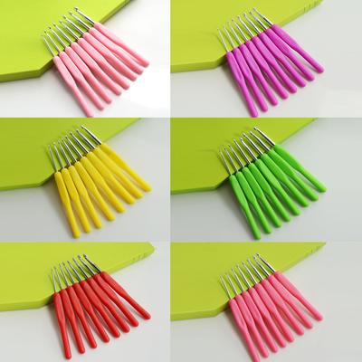 8 Pcs Set Of Colored Soft Handle Crochet Tools Sweater Needles Plastic Soft Handle Aluminum Oxide Crochet Needles