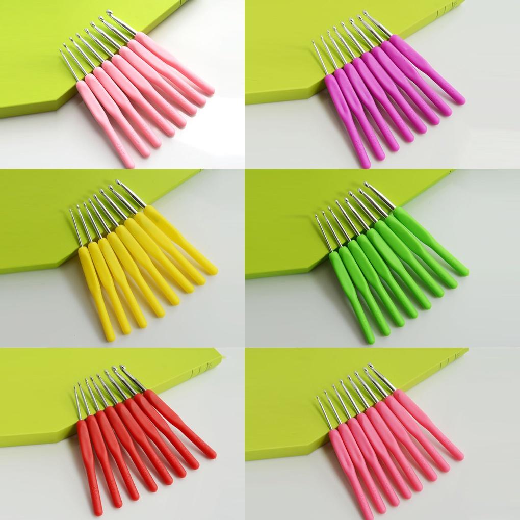 8 Pcs Set Of Colored Soft Handle Crochet Tools Sweater Needles Plastic Soft Handle Aluminum Oxide Crochet Needles