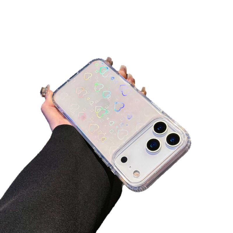 Laser Heart iPhone 17 Pro Max Transparent IMD Women's Anti-Fall Phone Case