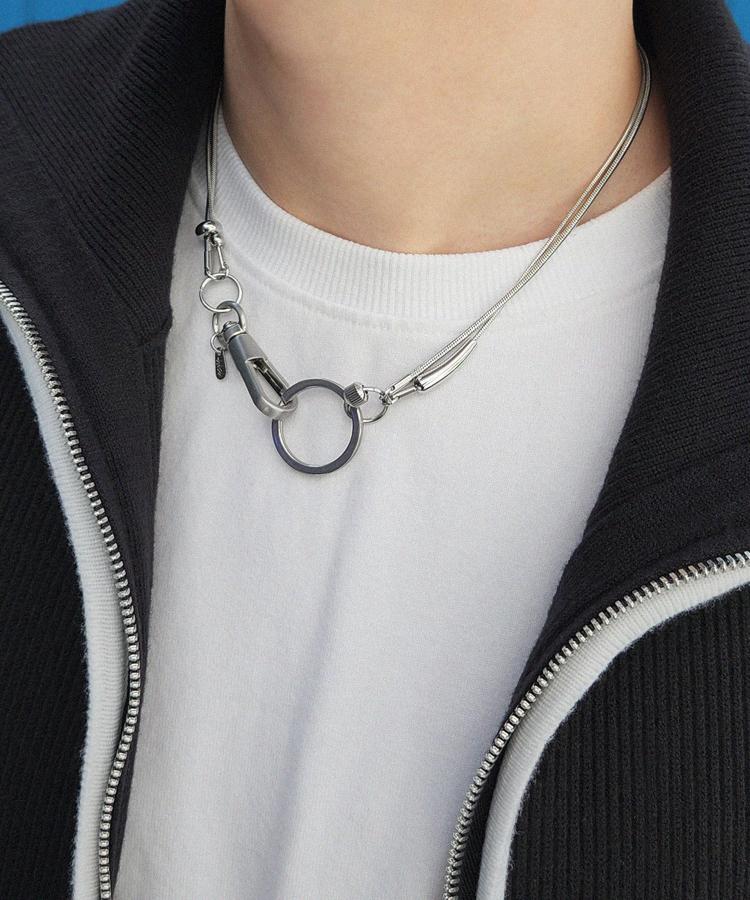 Acha Surgical Steel Chain Link Circle Layered Necklace _ Silver