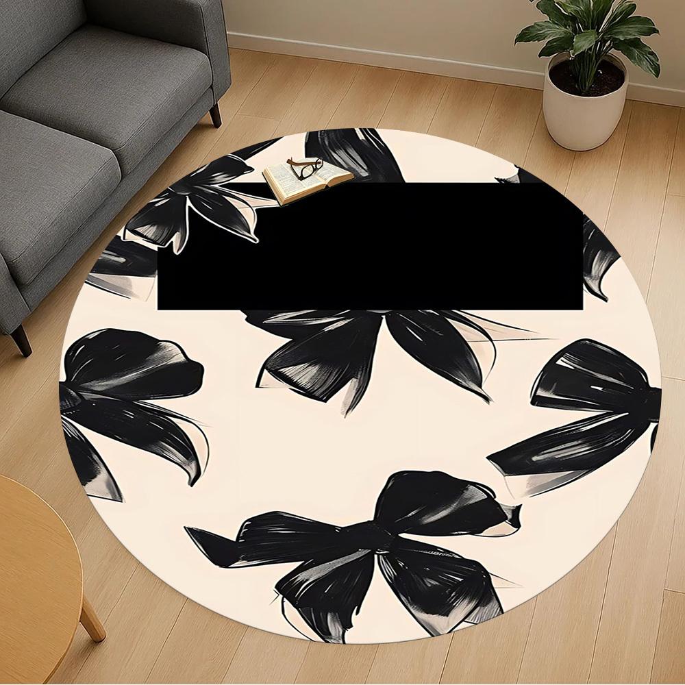 1pc bow ribbon Round Chair mat office Area Rug - Non-Slip, Floor Mat for Office, Bedroom, and Indoor Decor p127144