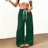 Womens Suede Wide Leg Pants Elastic Waist Loose Fit Trousers Drawstring Waistband with Pockets Casual Style Long Pants