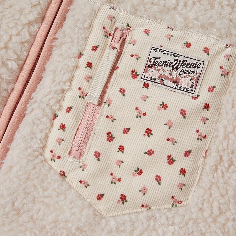 Teenie Weenie Women's Floral Corduroy Patchwork Faux Lamb Wool Sweatshirt