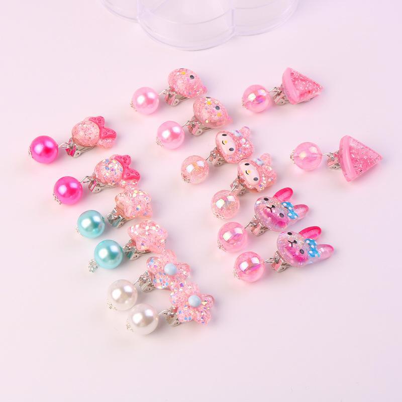 Children's Without Ear Holes Earrings Little Girls Cute Flower Cat Pearl Fashion Jewelry Gift Pearl Fringe Ear Clip Eardrop