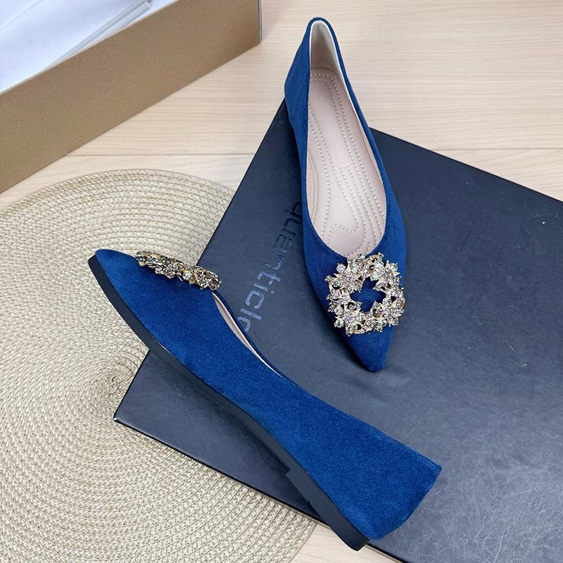 Fashion Flat Shoes for Women 2025 Spring and Autumn New Suede Diamond Pointed Casual Plus Size Women's Shoes 43 44 Ladies Loafers Women