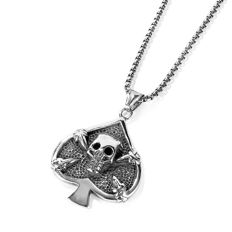 Litinový pokerový pikový pánský náhrdelník Retro hip hop lebkový přívěsek ,Dárek pro mého přítele
