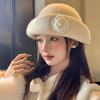Camellia Flower Woolen Bucket Hat Pearl Wool Fisherman Hat Retro Basin Hat  Winter