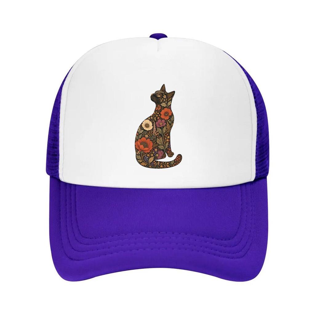 Bohemian Botanical Cat Silhouette Po Mesh Baseball Cap Casual Hat Outdoor For Womens Unisex FeUnisex