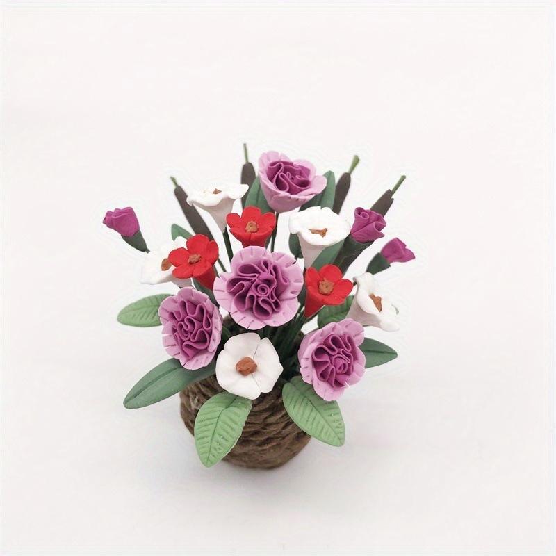 1: 12 Mini Simulation Flower Garden Living Room Scene Micro Landscape Ornaments Flowers White Red Purple Tri Color Flowers
