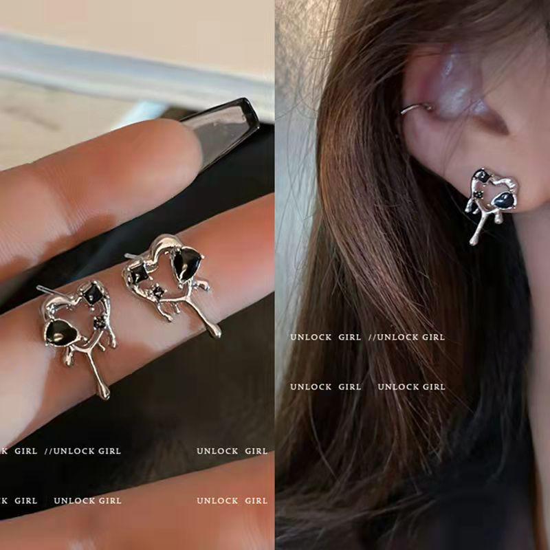 Pendientes de botón de esmalte coreano minimalistas retro en forma de corazón con perlas