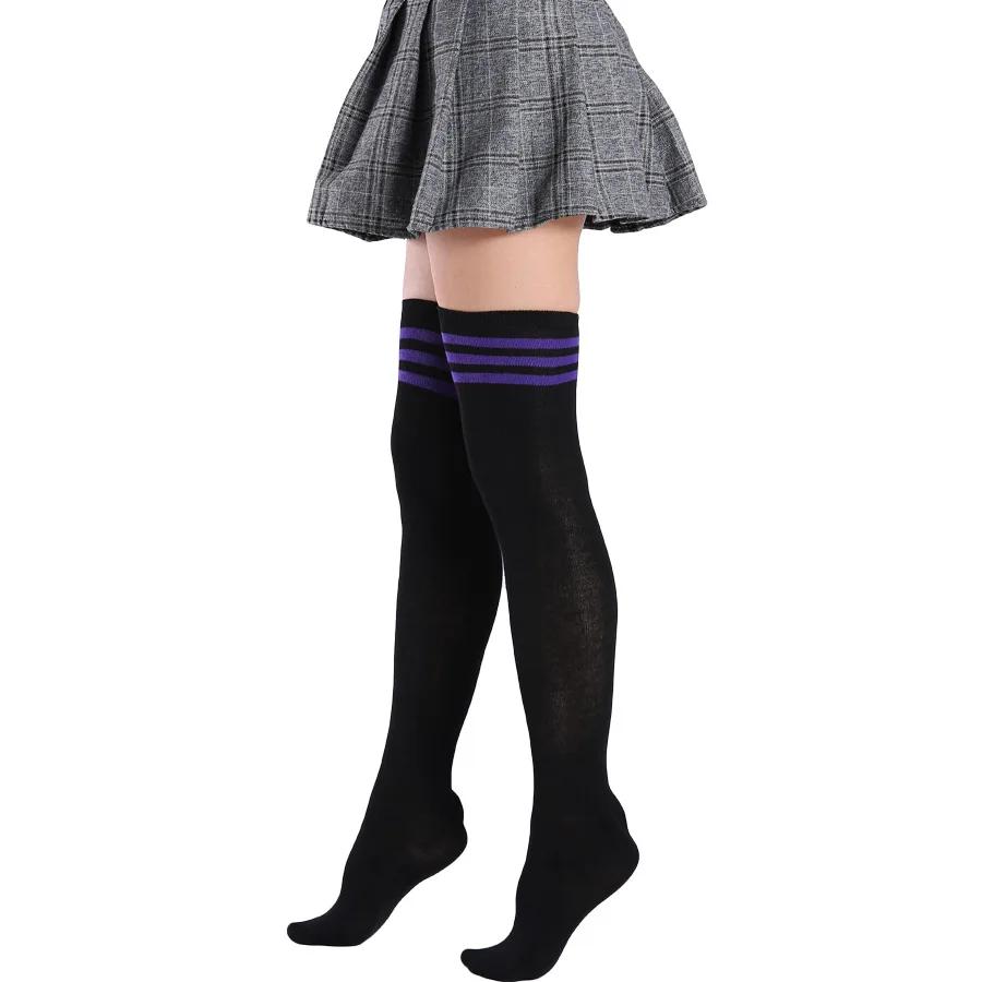 Gothic Lolita Black White Striped Over Knee  Thigh Highs Long Socks Lovely Japanese Girls Cosplay Stockings for Women