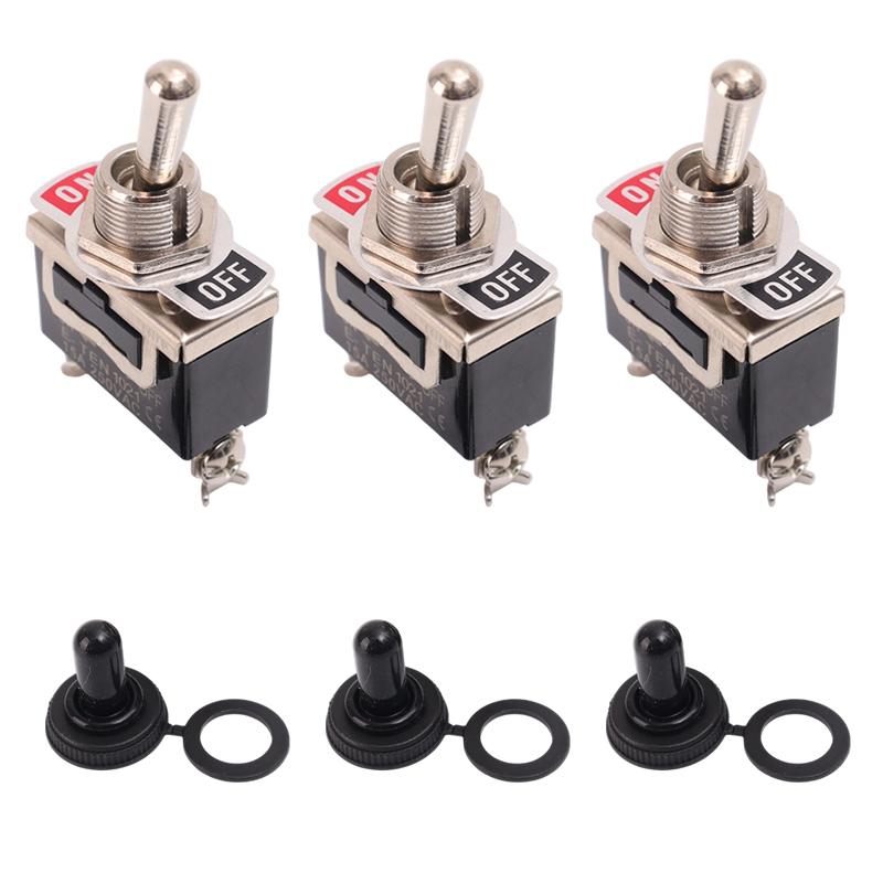 Heavy Duty Toggle Flick Switch with Waterproof Cover 15A 250V Rocker Switch Car Boat On Off SPST Terminal Auto Toggle Switch Pushbutton Switches 3