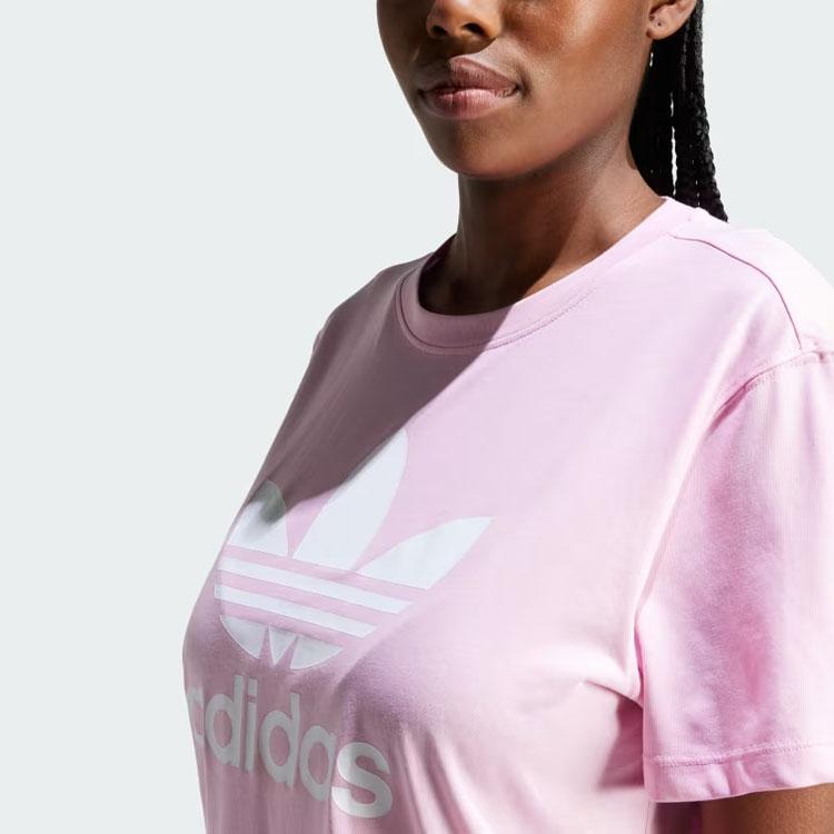 Adidas Originals Adicolor Trefoil Boxy Tee With Letter Logo Print Women Tops Pink IN2492