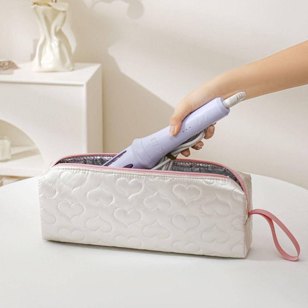 Cute PU Leather Hair Dryer Storage Bag Heart-shaped with Handle Curler Storage Bag Portable Dustproof Carrying Case for Travel