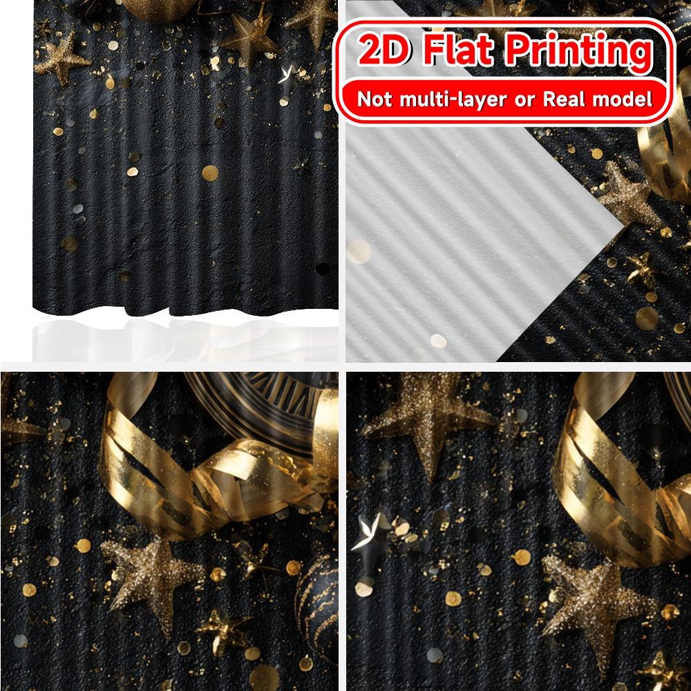 2D Flat Printing,2pcs Golden Celebration(2) Chic Curtain Cloth Yarn Curtains Holiday Use for Bedroom, Living Room, Office-Teens