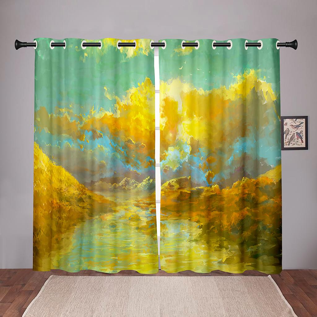 Thick 2Pieces90% Shading Nature Landscape Sunset Sea Blackout Window Curtains For Bedroom Living Room Bathroom Kicthen Door Hall