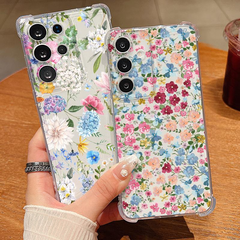 Colorful Flowers Pattern Phone Case For Samsung Galaxy S26 S25 S24 S23 Ultra S22 Plus S21 S24 S25 FE Clear Shockproof Soft Cover