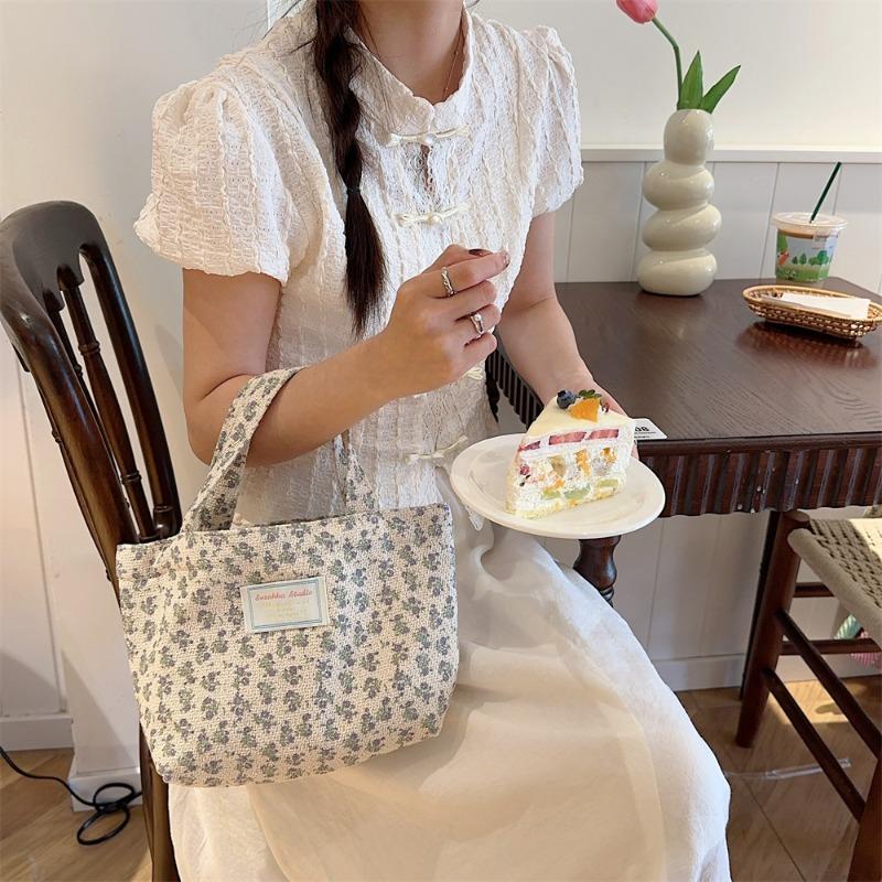 4 Broken Flower Canvas Bag Texture Cotton and Linen Large Capacity Shoulder Handbag Leisure Student Shopping Bag