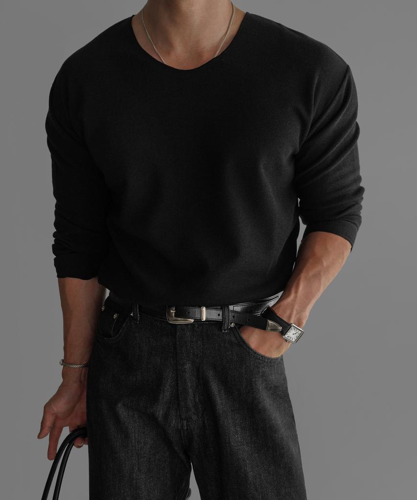 Baulopeulodeogteu V-Neck Basic Knit Tee [Black]