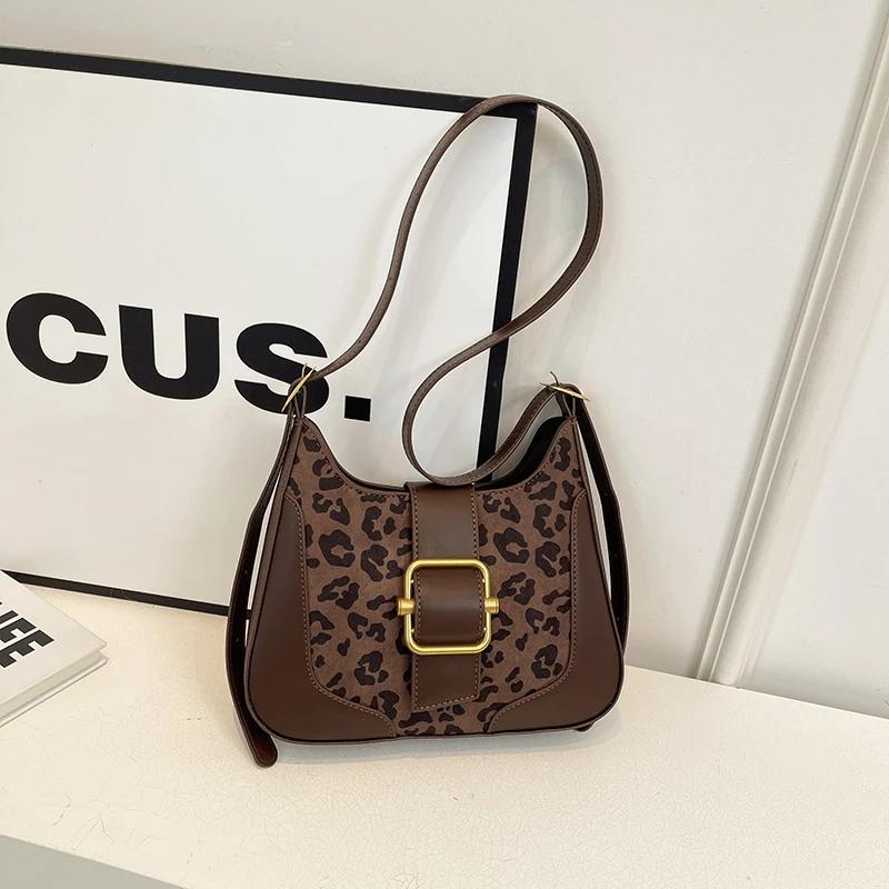 Kleine Tasche mit Leopardenmuster mit Farbsperre für Damen, neue elegante Textur, Einzel-Schulter-Umhängetasche, Unterarmtasche